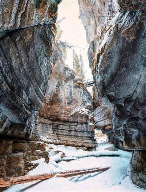 Maligne Canyon With Ice In Canadian Rockies On Winter At Jasper