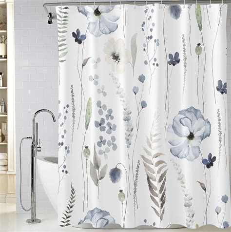 Amazon Bivinar Extra Long Blue Watercolor Floral Shower Curtain