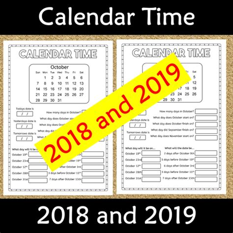 Calendar Worksheet Booklet 2018 And 2019 Teaching Resources