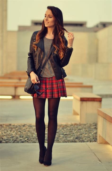tight and pantyhose fashion inspiration tartan skirt outfit miniskirt outfits red plaid skirt
