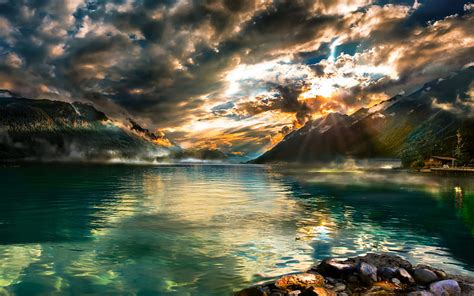 2k Free Download Brienzersee Alps Mountain Lake Sunset Evening