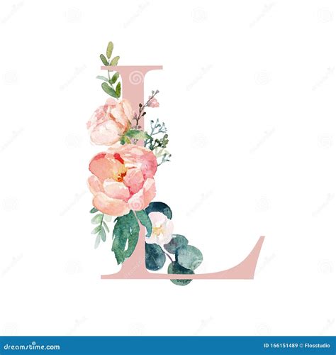 Floral Alphabet Blush Peach Color Letter L With Flowers Bouquet