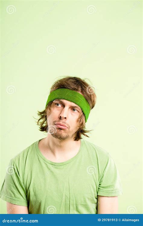 Funny Man Portrait Real People High Definition Green Background Stock