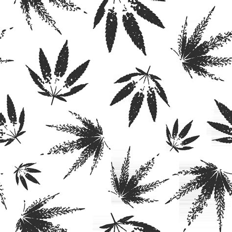 Cannabis Seamless Pattern Design Black And White Background With