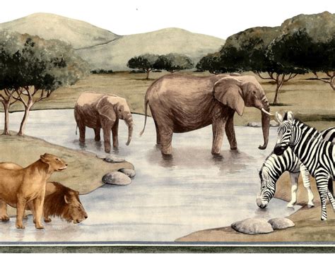 Animal wallpapers free for download. Watering Hole Wild Animals African Zebra Lion Elephant ...