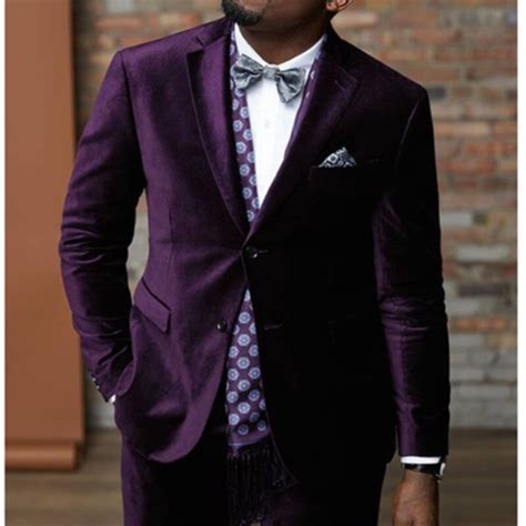 Purple Velvet Tuxedo Custom Made Men Suit 2 Pieces Jacketpants Two