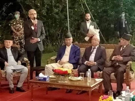 Nepal S Pm And Other Top Leaders At Indian Embassy For Farewell Of Indian Ambassador They Don