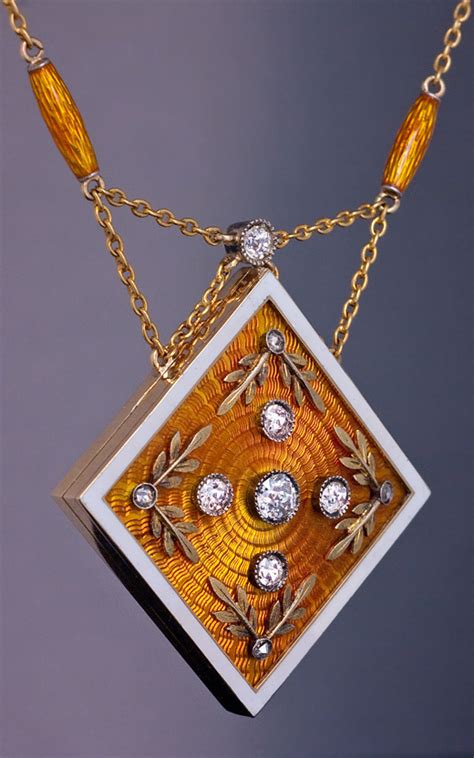 Magnificent Antique Russian Enameled 14k Gold Diamond Locket Necklace
