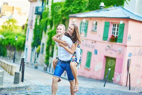 Romantic Couple Having A Date On Montmartre Stock Photo Image Of