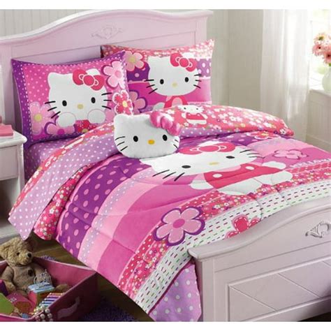 Hello Kitty Pink And Purple Dots Twin Comforter And Sheet Set 4 Piece Bed