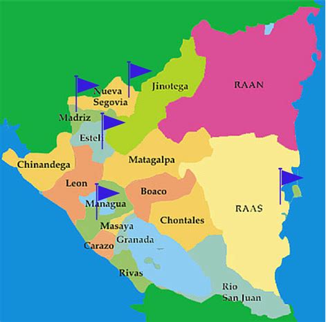 Mapa De Nicaragua Con Nombres Departamentos Y Municipios 【para