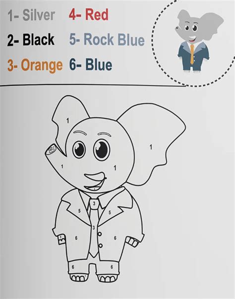 Cute Baby Elephant Coloring By Number Download Print Now