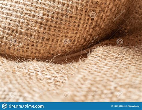 Brown Sackcloth Texture Close Up View Crumpled Burlap Textile