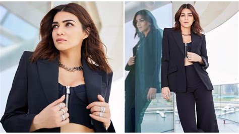 Empowering Elegance 33 Years Old Kriti Sanon Rocking A Classy Black Versace Pantsuit And