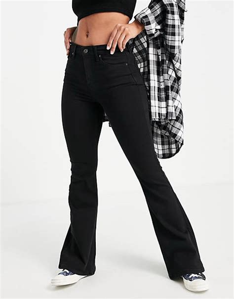 topshop jamie flare jeans in black asos