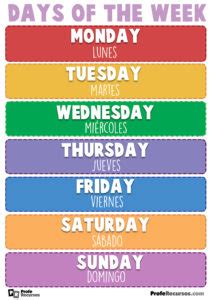Días de la Semana en Inglés Days of The week