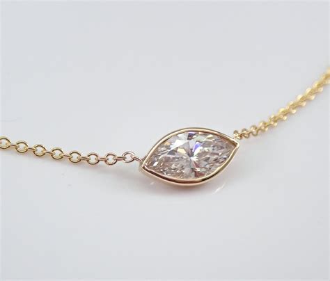 14k Yellow Gold Marquise Diamond Solitaire Pendant Necklace 165 Chain
