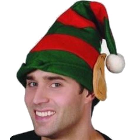 Adult Red And Green Elf Hat With Attached Pointed Ears