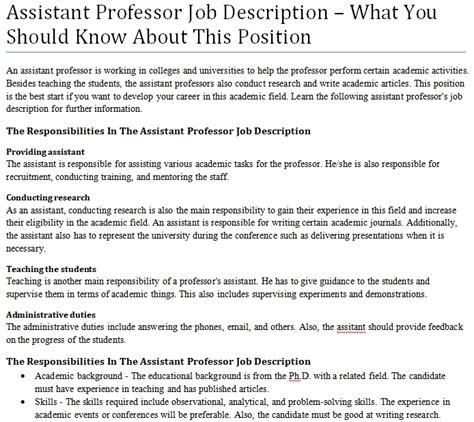 You don't need formal qualifications to become a pharmacy assistant, but it may help you succeed in your role. Assistant Professor Job Description - What You Should Know ...