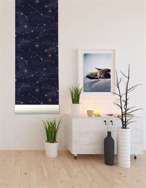With a large scale wave design, this peel and stick wallpaper will add a soothing splash to rooms. Gold Stars on Navy Background Removable Wallpaper-Peel and ...