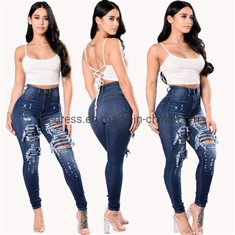 China High Quality Stretch Ripped Distressed Ladies Women Jeans China