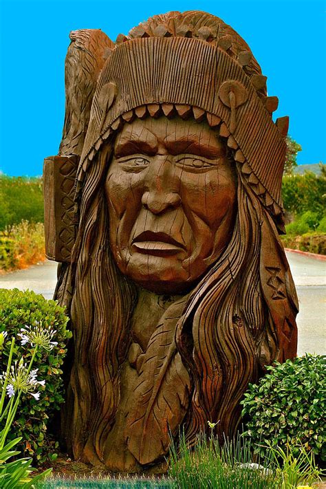 Carved wood bust woman's head i.b. Indian Bust Wood Carving Ukiah California Pyrography by ...