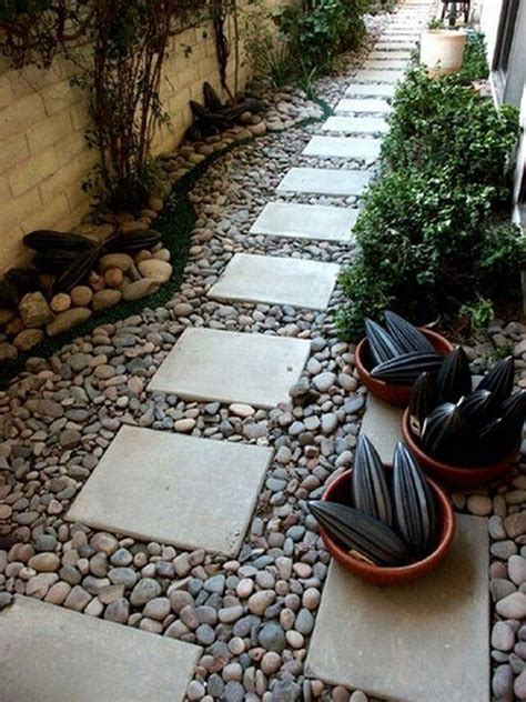 Because it's sandwiched between your own house and your neighbor's, your side yard probably. Best 125 Simple Rock Walkway Ideas To Apply On Your Garden ...