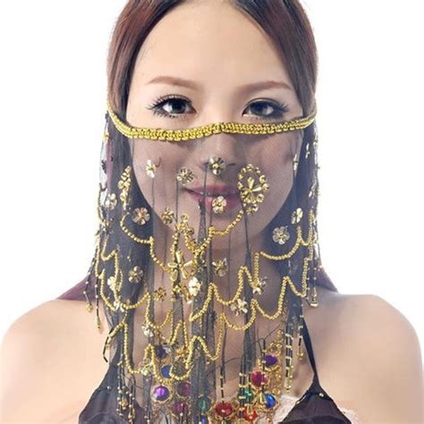 Womens Belly Dance Tribal Face Veil With Halloween Costume Accessory Black Cs183nmd02i