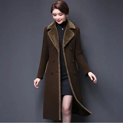 womens wool and blends m 5xl women coat winter 2021 fashion mother thicken cashmere collar long