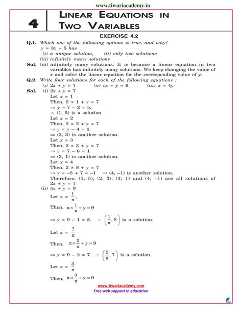 Ncert Solutions For Class 9 Maths Chapter 4 Linear Equations In Pdf