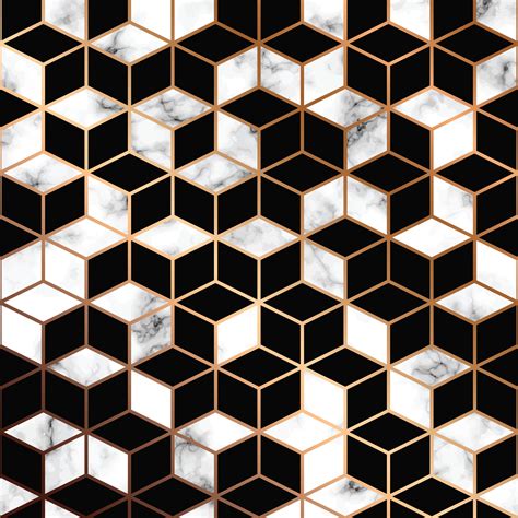 Vector Marble Texture Seamless Pattern Design With Golden Geometric