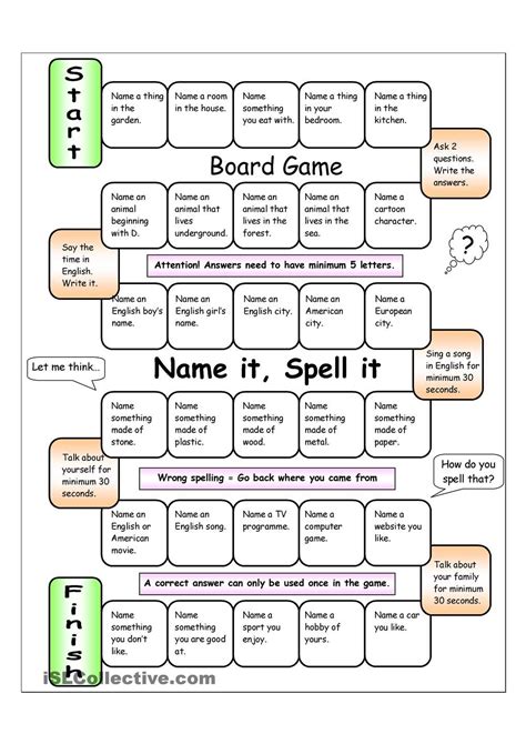 Board Game Name It Spell It Easy Esl Worksheets For Beginners