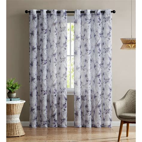 Single 1 Sheer Window Curtain Panel Grommets Floral Design 54w X