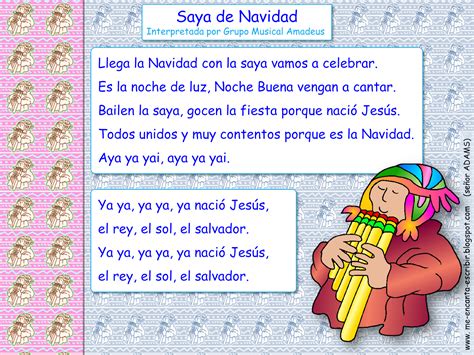 Me parece que ya los estoy oyendo cantar… Me encanta escribir en español: Canción: Saya de Navidad (Grupo Musical Amadeus)
