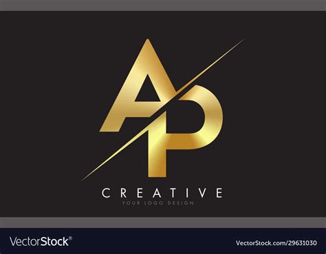 Ap A P Golden Letter Logo Design With A Creative Vector Image