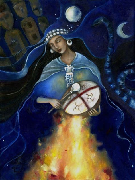 Diosa Kuyén Arte chamán mapuche sobre lienzo Altar de los Ancestros Vidas pasadas Huella
