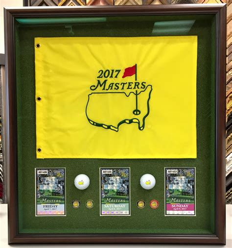 2017 Masters Golf Tournament Flag Shadow Box With Tickets And Ball