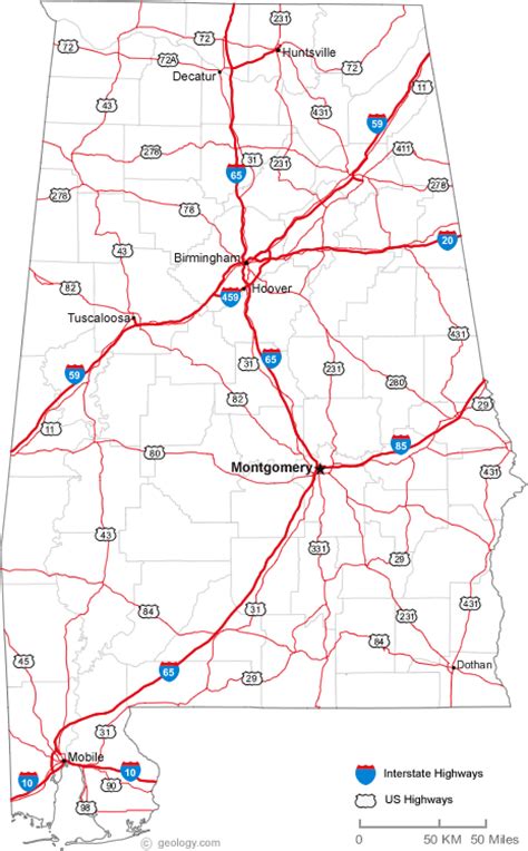 Free Printable Maps State Of Alabama Road Map Print For