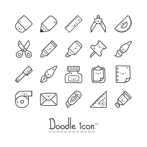Hand Drawn Cute Stationary Icons 964025 Vector Art At Vecteezy