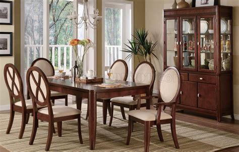 It showcases a high back and deep seat, upholstered with polyester for a faux leather look, and tufting on its seat and back for a touch of the traditional. Brown Cherry Traditional Formal Dining Table w/Optional Items