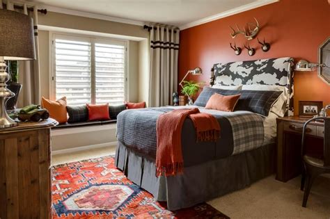 Orange Transitional Bedroom With Orange Rug Cool Bedrooms For Boys