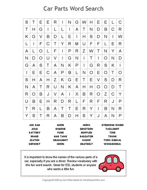 Car Parts Word Search