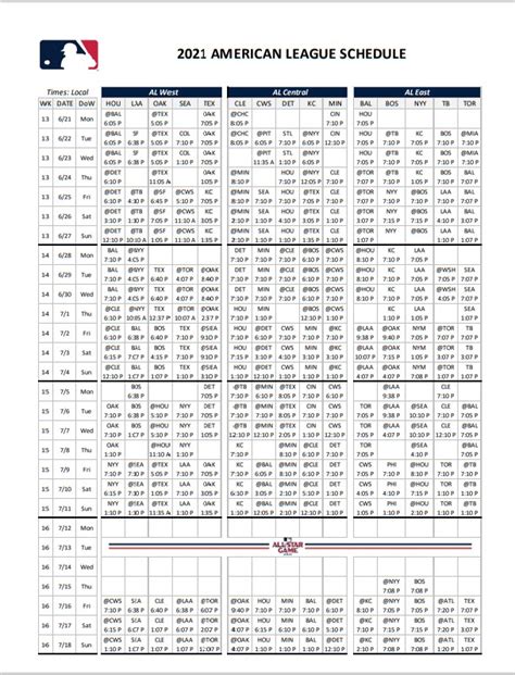 Mlb 2021 Regular Season American League Schedule