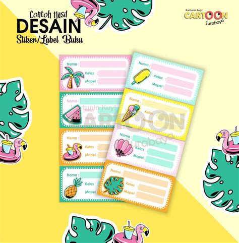 Dengan pembuat label online dari canva, membuat label yang menarik begitu mudah, dan atau, unggah gambar dan desain logo sendiri untuk membuat label yang mencerminkan citra dan gaya tambahkan pesan atau nama produk. Desain Stiker Label Buku - Cartoon Surabaya