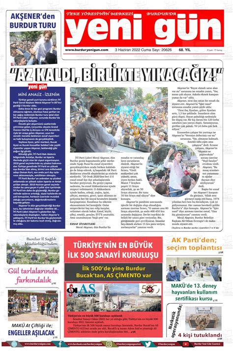 Haziran tarihli Burdur Yeni Gün Gazete Manşetleri