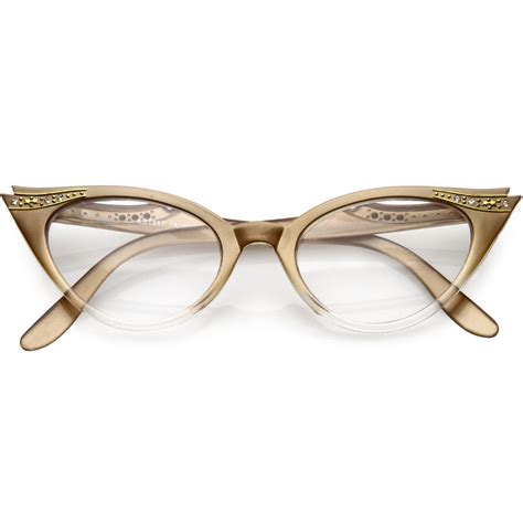 Womens Retro Rhinestone Embellished Clear Lens Cat Eye Glasses 51mm Sunglassla