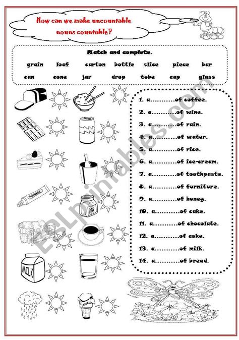 Make Uncountable Nouns Countable Esl Worksheet By Kwannapat