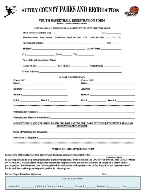 Nc Youth Basketball Registration Form Surry County Fill And Sign