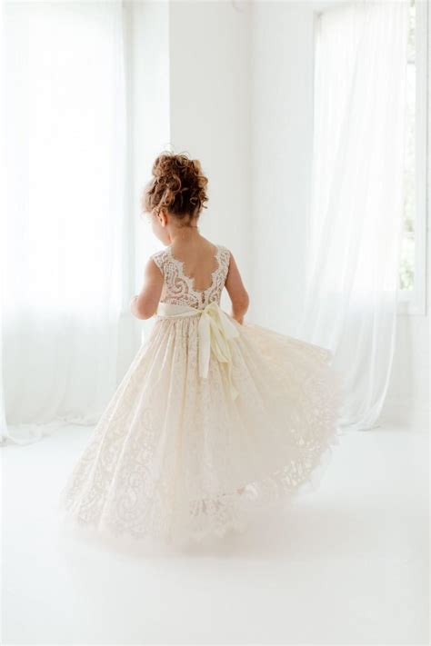 Bohemian Ivory Flower Girl Dress Rustic Tulle Wedding Dress Will You