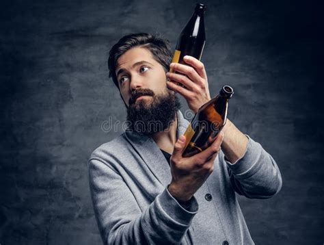 A Man Two Craft Beer Bottles Stock Photo Image Of Style Macho